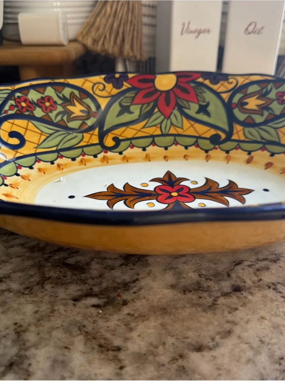 Hand-Painted Floral Ceramic Serving Bowl - Yellow Multi